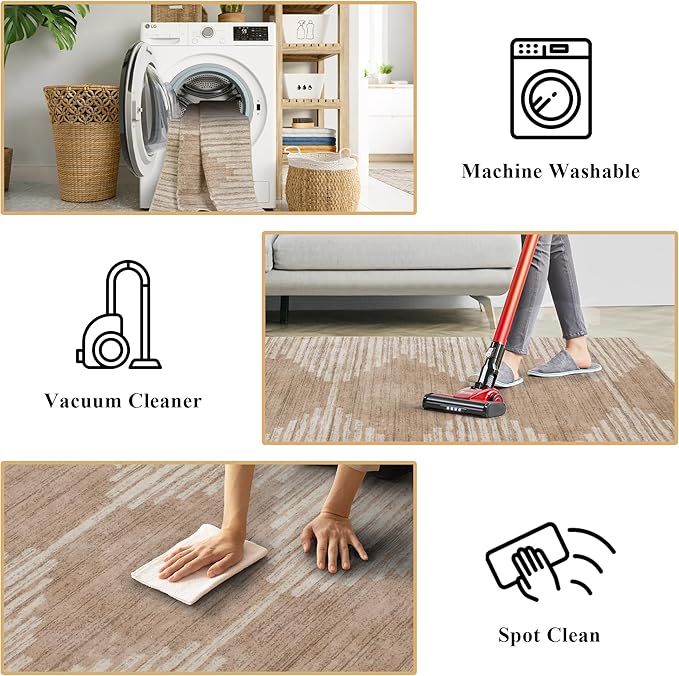 HelloTree Area Rug 4x6 Geometric Rug,Washable Modern Neutral Stain Resistant Indoor Carpet Boho Living Room Moroccan Rugs Rug for Living Room Bedside Room Decor for Family-Pink&Khaki