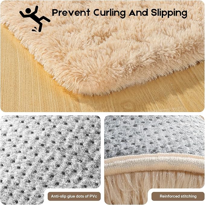 Light Tan 8x10 Area Rugs for Living Room Bedroom, Fluffy Large Rug Soft Shag Non-Slip Carpet for Kids Boys and Girls Room Dorm Home Decor (8ft x 10ft)