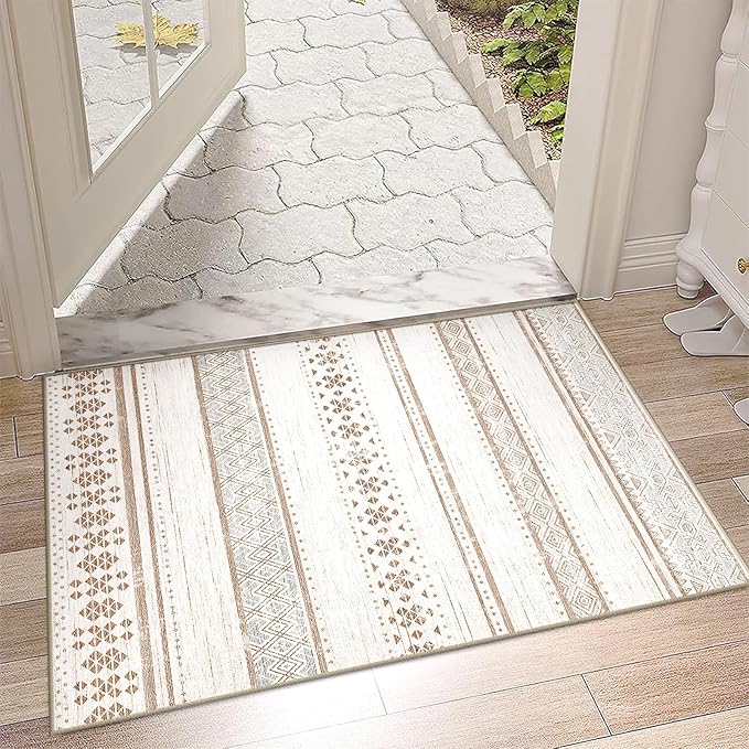 BESTSWEETIE 2x3 Area Rugs for Living Room Washable Moroccan Farmhouse Neutral Geometric Low Pile Non-Slip Soft Print Pattern Rug for Bedroom Kitchen Dining Room Entryway Cream/Brown/Pink