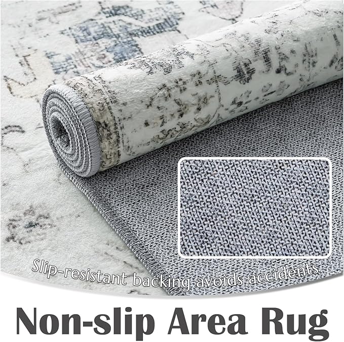 jinchan Kalen Area Rug 2x3 Washable Entryway Rug Soft Door Mat Vintage Indoor Entrance Thin Retro Distressed Carpet Grey Floral Country Boho Non Slip Doormat Bathroom Kitchen Bedroom