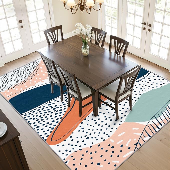 Boho Rug - 2x3 Area Rugs, Polka Dot Color Block Entryway Rug, Abstract Multicolor Low Pile Fade Resistant Indoor Small Mats Home Decor #C040