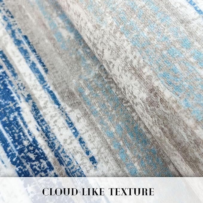 Modern Abstract Runner Rug 2x10, Blue Washable Long Kitchen Non-Slip Soft Hallway Thin Print Faux Wool Carpet for Entryway Bedroom Laundry Room Indoor Home Decor