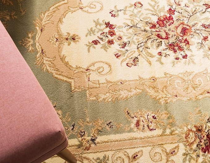 Unique Loom Versailles Collection Traditional Classic Floral Motif Area Rug (6' 0 x 6' 0 Round, Green/ Ivory)
