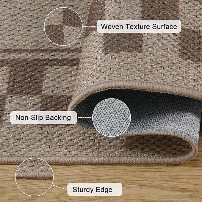 OJIA Easy Jute 3x5 Washable Rugs for Entryway, Farmhouse Patio Rug Indoor Outdoor Living Room Carpet, Modern Neutral Kitchen Rugs Non-Slip Front Door Mat Throw Carpet for Entrance Office Porch Decor