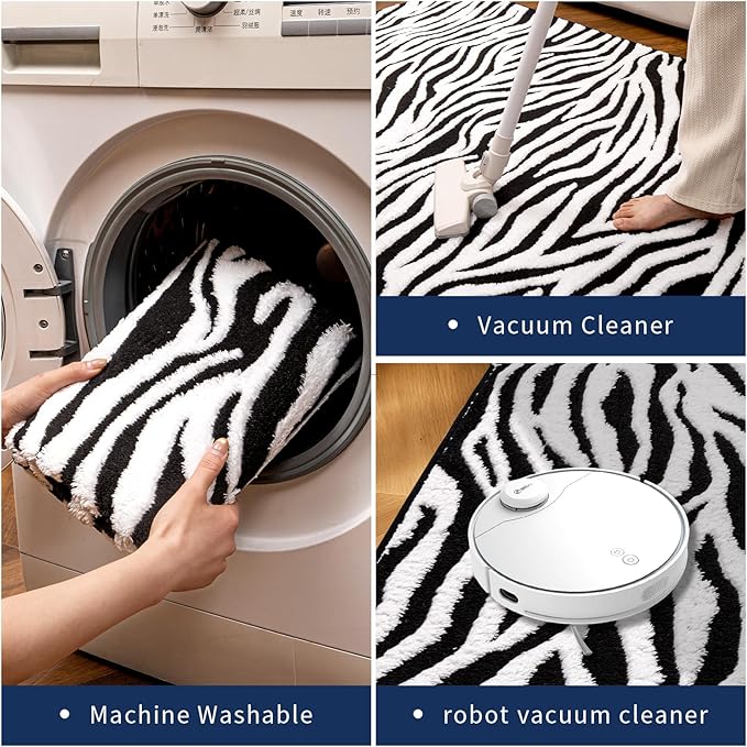 YIHOUSE 5×7 Ft Area Rugs, Black and White Modern Abstract Rug, Washable Plush Soft Zebra Print Carpet, Non-Slip Non-Shedding Rug for Living Room, Bedroom, Playroom, Home Office Decor