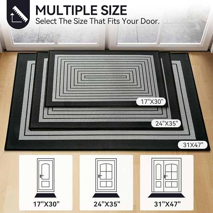 Front Door Mat 17''x30'', Absorbent Muddy Dirt Resist Washable Non Slip Low-Profile Indoor Doormat, Easy Clean Welcome Entryway Door Mats, Grey