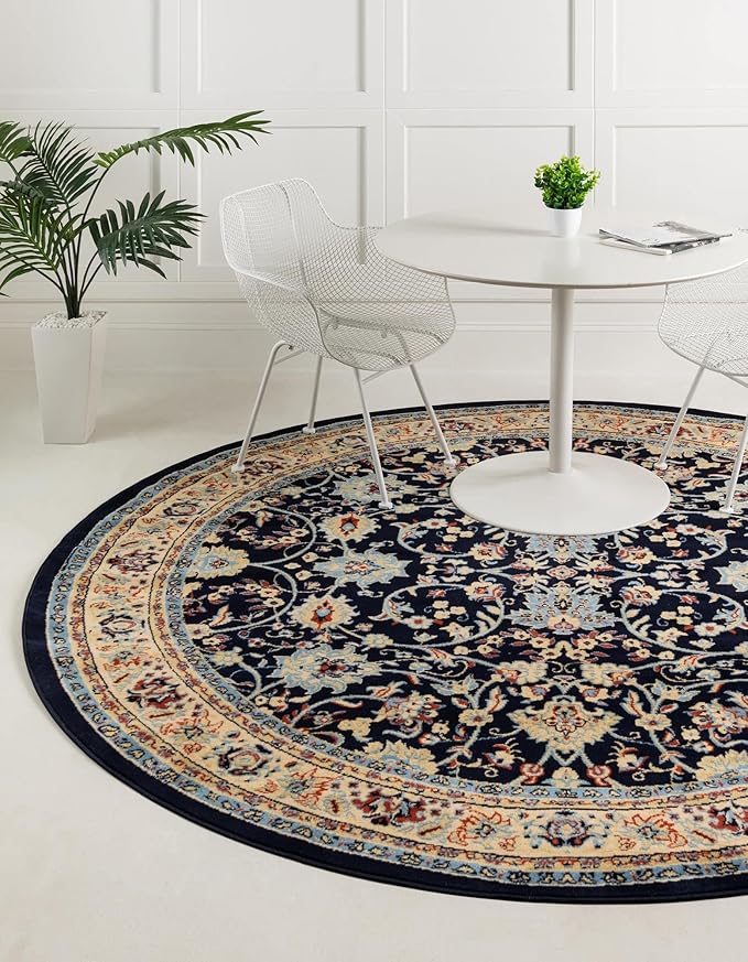 Unique Loom Sialk Hill Collection Area Rug - Washington (7' 10" Round Navy Blue/Cream)
