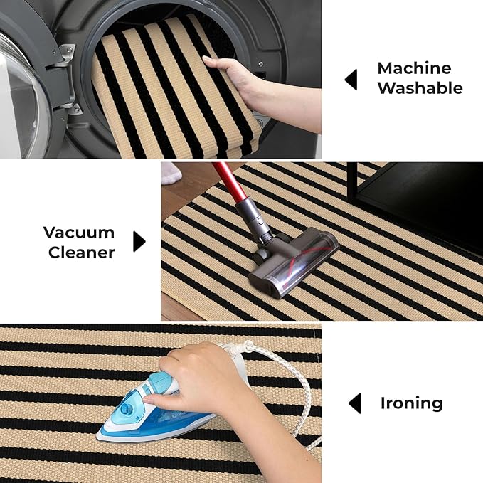 KOZYFLY Brown and Black Striped Porch Rug 2x3 Ft Small Area Rug Cotton Outdoor Doormat Front Door Rugs Washable Outdoor Rugs Farmhouse Layered Door Mat for Front Door Entryway Patio Porch