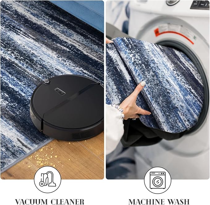 Modern Abstract Entryway Rug Indoor 2x3 Washable Rug Non-Slip Soft Small Area Rug Navy Blue Kitchen Mats Thin Print Faux Wool Floor Carpet Throw Rugs for Entrance Bedroom