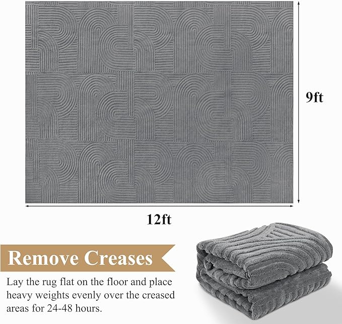 Pauwer 9x12 Washable Area Rugs for Living Room Modern Grey Solid Color Soft Fluffy Rugs for Bedroom Non Slip Boho Accent Indoor Mat Floor Carpet Cover for Kids Room Dining Room Kitchen Office