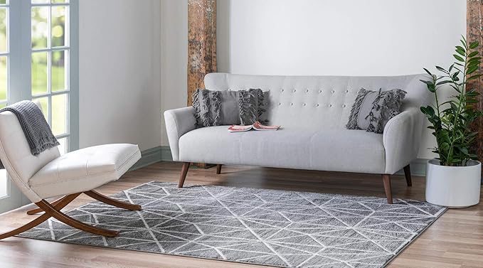 Rugs.com Lattice Trellis Collection Rug – 4' x 6' Gray Low-Pile Rug Perfect for Living Rooms, Large Dining Rooms, Open Floorplans