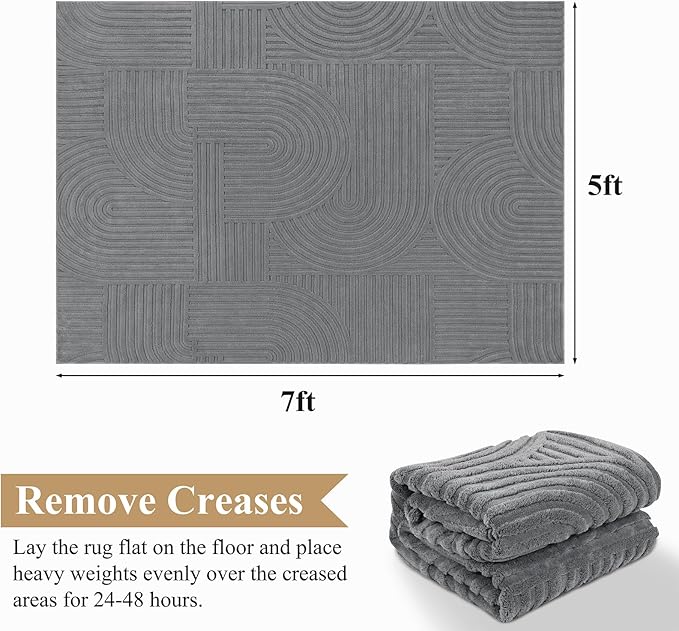Pauwer 5x7 Washable Area Rugs for Living Room Modern Grey Solid Color Soft Fluffy Rugs for Bedroom Non Slip Boho Accent Indoor Mat Floor Carpet Cover for Kids Room Dining Room Kitchen Office