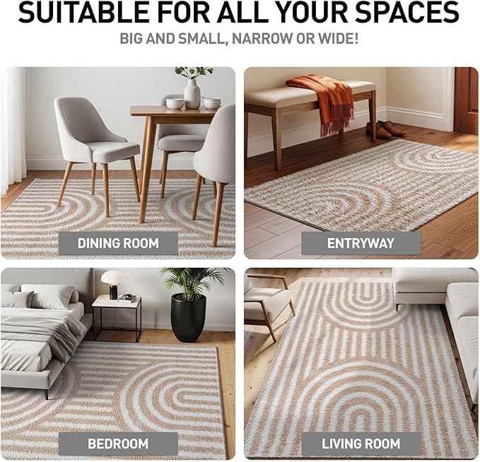 Rugshop Abstract Arch Shag Area Rug Beige 5' x 7' Great for Bedrooms, Living Rooms, or Under Coffee Tables
