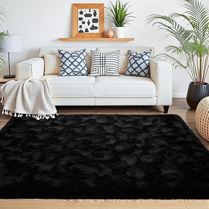 Beglad Fluffy Area Rugs 4x6 Feet, Modern Minimalist Style Shag Rugs, Non-Slip Indoor Carpet Soft Rugs for Bedroom, Living Room & Kids Room, Black
