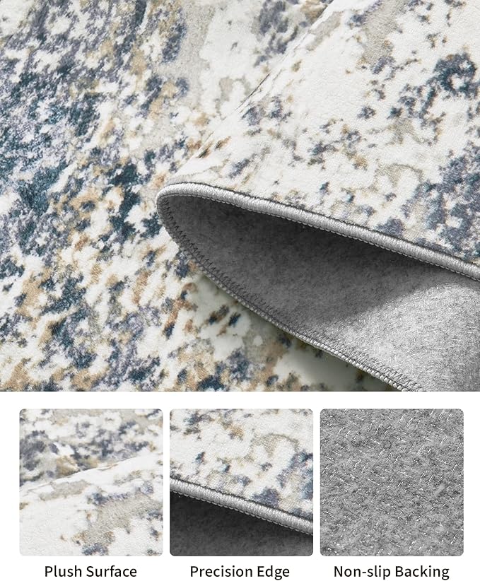 Art&Tuft 2x12 Runner Rug - Washable Runner Rugs, Non-Slip Runner Rug for Hallway, Low-Pile 2x12 Rug Runner Kitchen Laundry Room Rug Throw Carpet for Entrance Bedroom Living Room, Blue