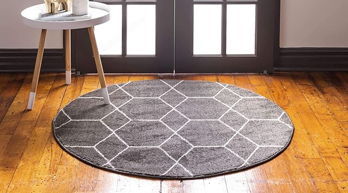Unique Loom Trellis Frieze Collection Area Rug - Geometric (8' Round, Dark Gray/ Ivory)