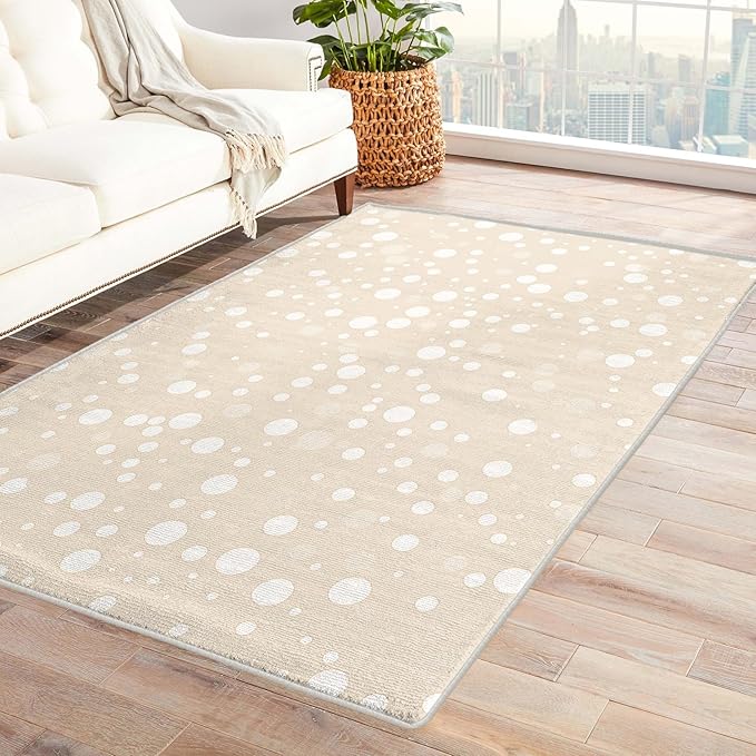 Beige Rug, 4x7 Rug, Bubble Print Rugs for Entryway, Minimalist Large Area Rug, Washable Rug Non Slip Soft Indoor Carpet, Kids and Pets Friendly, Beige Home & Room Decor