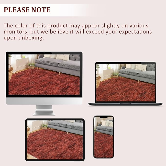 RUGSREAL 2x6 Runner Rug Washable Kitchen Runner Rug Modern Abstract Runner Mat for Hallway Contemporary Solid Rug Non-Slip Foldable Aesthetic Accent Floor Carpet for Living Room Bedroom, Red