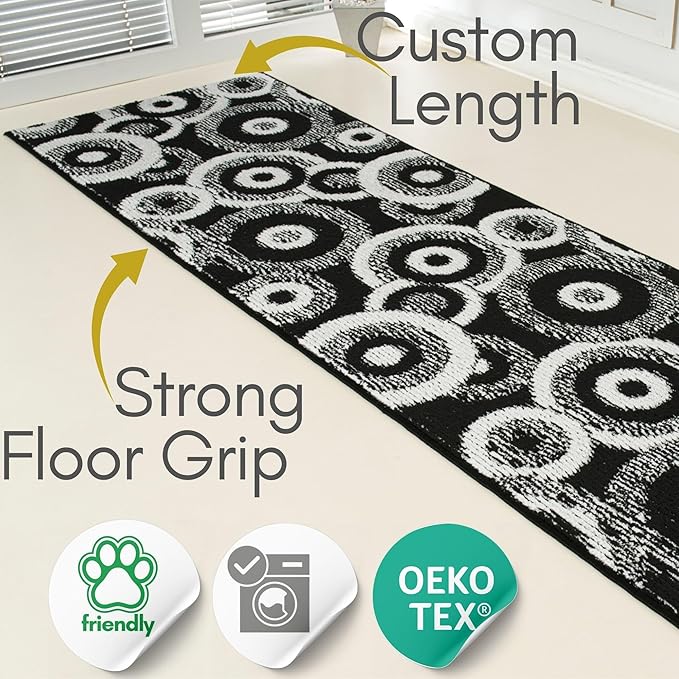 24 ft Extra Long Black Hallway Runner Rug | Non-Slip & Machine Washable | Custom Cut to Size 2'3" x 24' (Runner) | REMNAZ