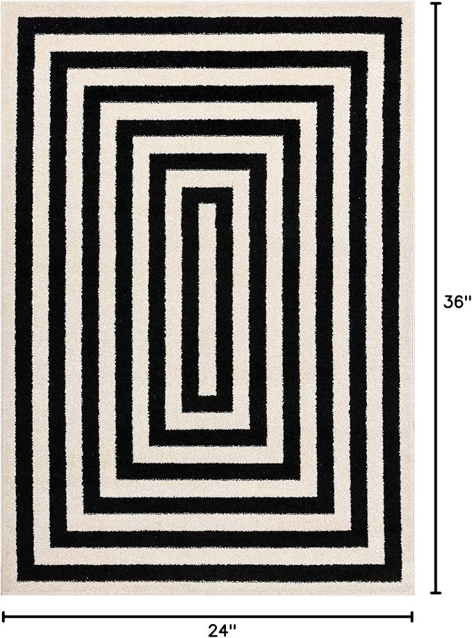 Abani Contemporary Blue & Ivory 2'x3' Area Rug, Contrasting Geometric Modern Stripe Symmetrical Living Room Carpet Rugs