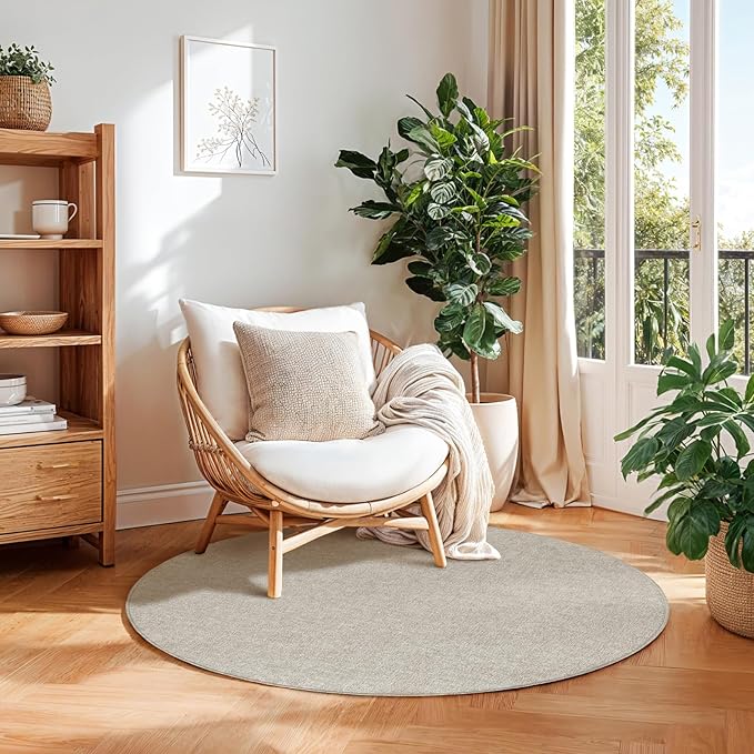 LBRO2M Easy Jute Solid Area Rug 4X4 Round Washable Rugs for Living Room Dining Room Bedroom Natural Jute Look Indoor Outdoor Rug Durable, Solid Non Shedding Eco Friendly (4X4 Gray)