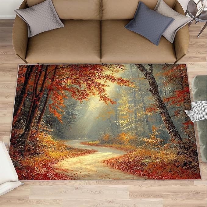 2x3 Autumn Forest Rugs for Entryway - Natural Landscape Small Area Rugs, Forest Path Laundry Room Carpet Non Slip Accent Throw Rug for Bathroom Kitchen Sink Front Door