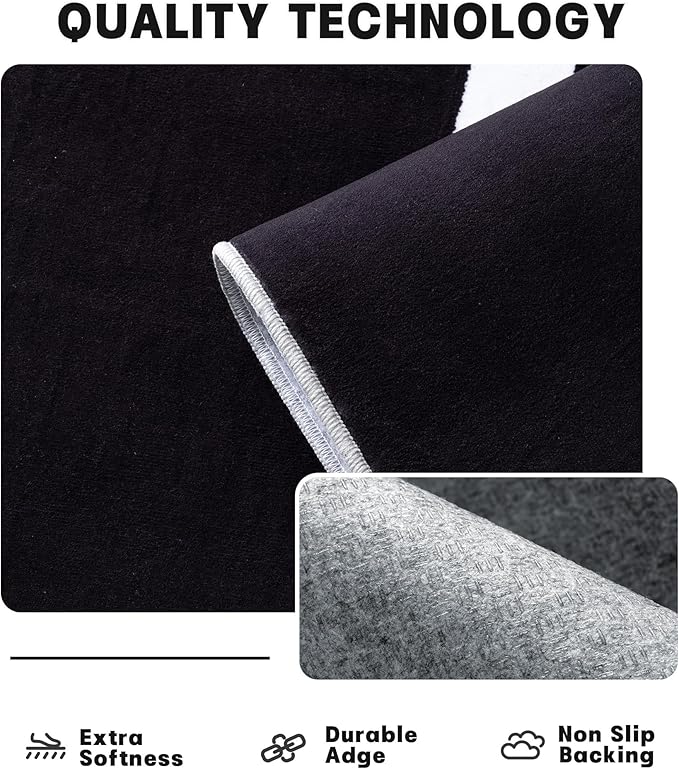 YIHOUSE Modern Washable Area Rug for Living Room Bedroom - Large Abstract Black and White Rug Non-Slip Ultra-Thin Home Decor (Dark Abstract, 6'x9'ft)