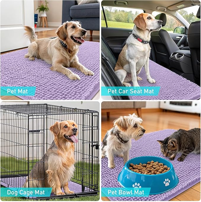 OLANLY Dog Door Mat for Muddy Paws 47x24, Absorbs Moisture and Dirt, Absorbent Non-Slip Washable Doormat, Quick Dry Chenille Mud Mat for Dogs, Entry Indoor Entryway Carpet for Inside Floor, Lavender