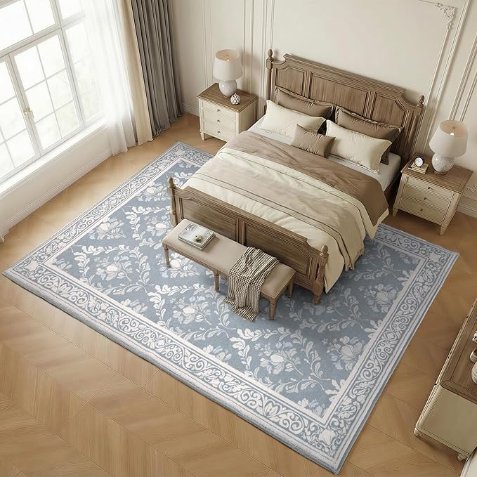 SOULFUL Medium Pile 8x10 Rugs for Living Room - Soft Underfoot Large Area Rug - Greige Boho Floral - Washable Non-Slip - Perfect for Bedroom Kids Room Under Dining Table Office