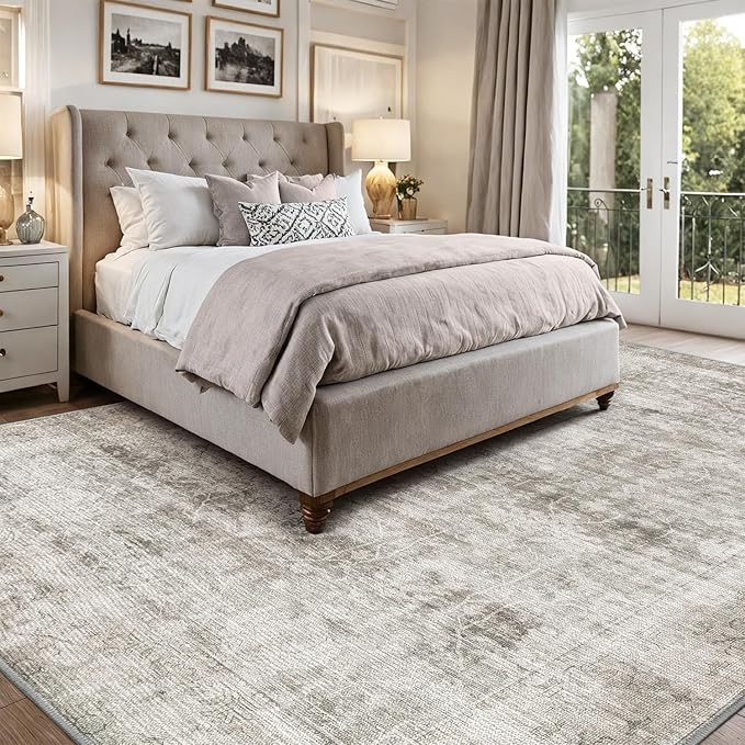 LUMI 4x6 Washable Area Rug for Living Room, Ultra Soft Modern Neutral Grey Rugs Non Slip with Rubber Backing, Low Profile, High Traffic, Stain Resistant Carpets, Ideal for Bedroom, Dining Room