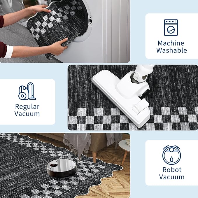 GarveeHome Washable Rug 5x7 for Living Room Large Bedroom Scalloped Rug Non Slip Stain Resistant Modern Border Throw Carpet Soft Boho Rug for Dining Room Nursery Home Office, Grey