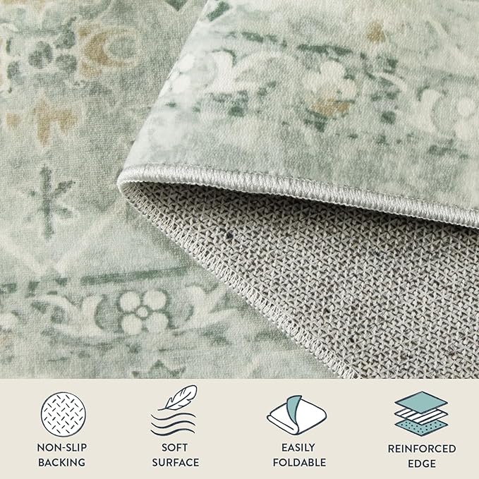 Lahome Vintage 8x10 Washable Green Rugs for Living Room Bedroom, Boho Dining Room Rugs for Under Table, Soft Non Slip Indoor Throw Carpet for Home Office Playroom (8x10ft,Light Green)