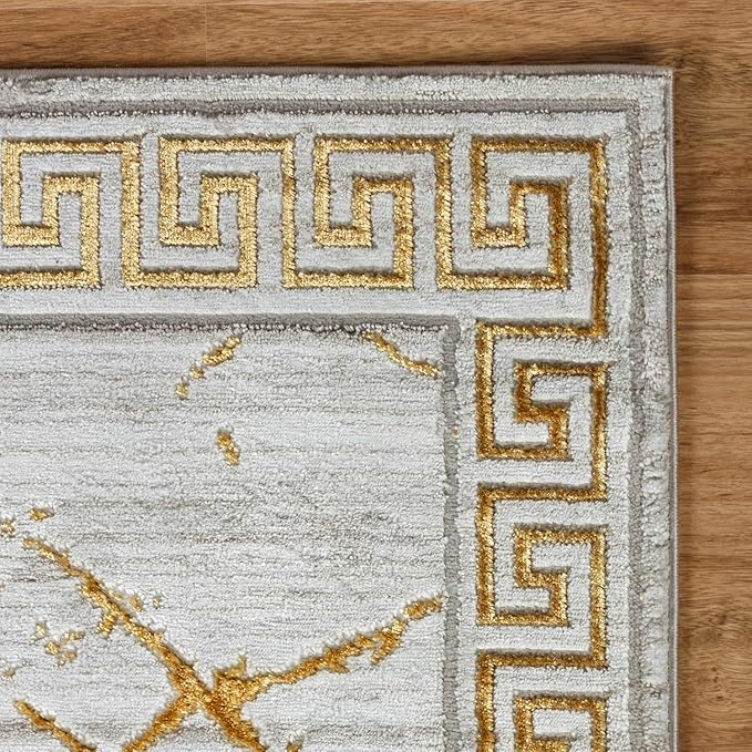 GLORY RUGS Area Rugs Marble 2x7 Cream Gold Carpet Modern Abstract Rug Living Room Dining Bedroom Rug