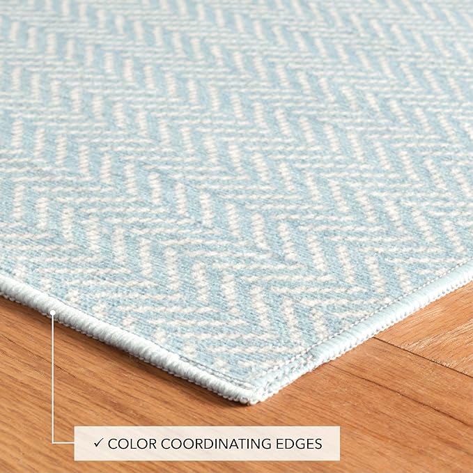 Dash and Albert Herringbone Machine Washable Area Rug - 5' x 8' Swedish Blue - Geometric Accent Rug - Anti-Slip Backing, Lightweight, Machine Washable, High Traffic Areas Kitchen, Mudroom, Entryway