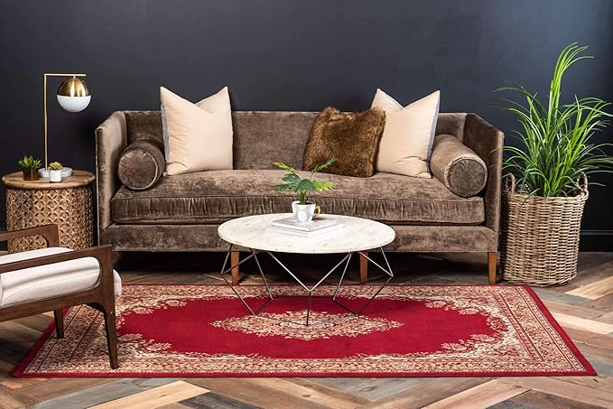 Unique Loom Reza Collection Traditional Persian Style Area Rug, 4 x 6 ft, Burgundy/Ivory