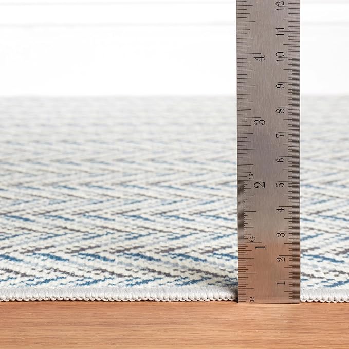 Dash & Albert Lowell Blue Machine Washable Rug, 4 X 6 Feet, Blue Graphic Pattern - Premium Luxury Hotel Quality Soft Breathable Hypoallergenic Machine Washable Easy Care All Season Comfortable