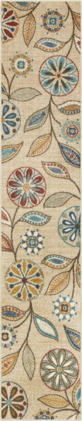 Maples Rugs Reggie Floral Runner Rug - Made in USA - Washable, Non Slip Indoor Carpet for Kitchen, Hallway, and Laundry Room, 2' x 10', Beige