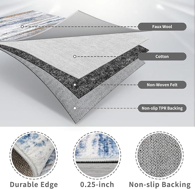 3x10 Washable Runner Rug for Family: Easy-to-Clean Runners for Hallway Entryway Bedroom - Stain and Water Resistant Rugs with Non-Slip Backing - Soft Low-Pile Carpet 10ft Navy Grey