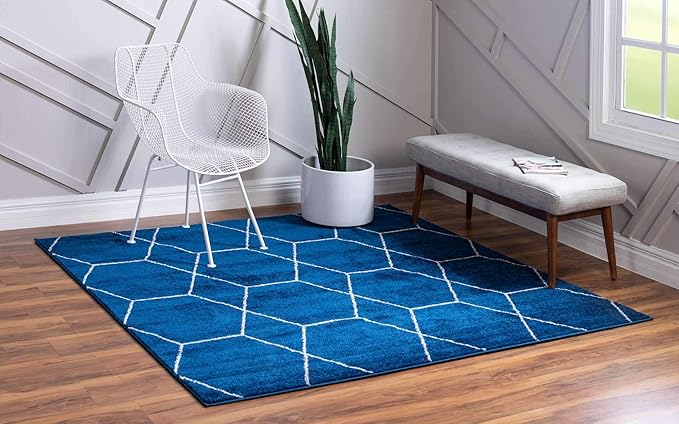 Unique Loom Trellis Frieze Collection Area Rug - Geometric (7' 10" Square, Navy Blue/ Ivory)