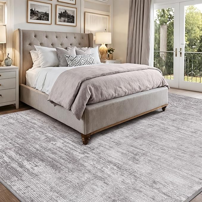 LUMI 5x8 Washable Low-Pile Area Rug for Living Room, Ultra Soft Modern Neutral Grey Rugs Non Slip with Rubber Backing, High Traffic, Stain Resistant Carpets, Ideal for Bedroom, Dining Room