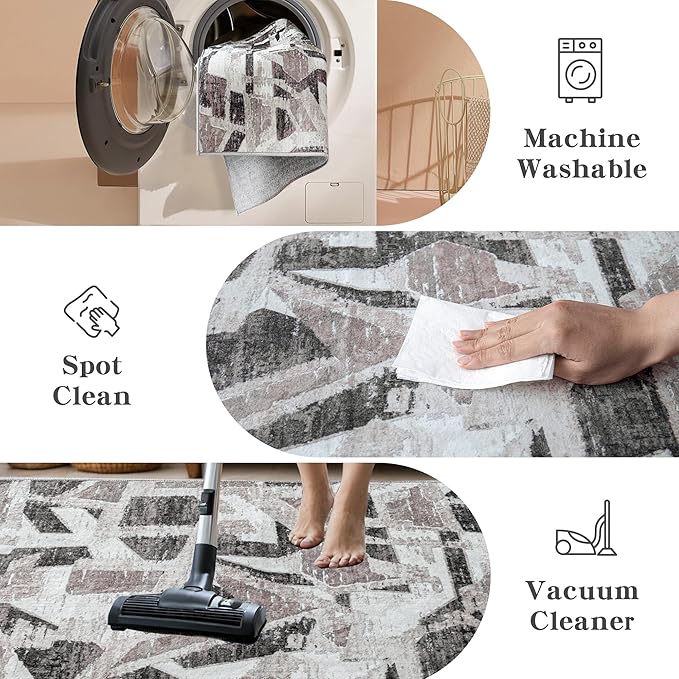 8X10 Area Rugs for Living Room Bedroom,Modern Abstract Large Carpet Washable Rugs 8x10 for Dining Room Office,Non Slip Gray Print Faux Wool Thin 8 by 10 Indoor Nursery Kids Home Pet & Child Friendly