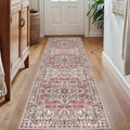 KOZYFLY Runners for Hallways 2x7 Ft Washable Kitchen Runner Rug Boho Runner Rug for Entryway Indoor Printed Faux Wool Long Floor Carpet Runner for Bedroom Laundry Kitchen Hallway, Terracotta/Beige