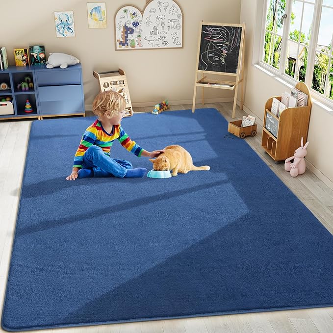 Amearea Large Modern Area Rugs for Bedroom Living Room, 6x9 Feet Blue Thickened Memory Foam Rug, Fluffy Indoor Washable Rugs Non Slip Minimalist Carpet for Boys Girls Dorm Nursery Room Decor