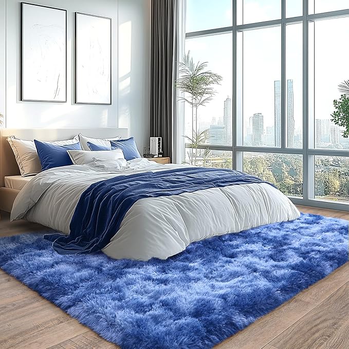 Shaggy Area Rugs for Living Room, Soft Shaggy Carpets for Living Room, Upgrade Anti-Skid Fuzzy Rugs for Kids' Room, Perfect Decor for Modern Home Tie Dye Blue 8x10 Feet