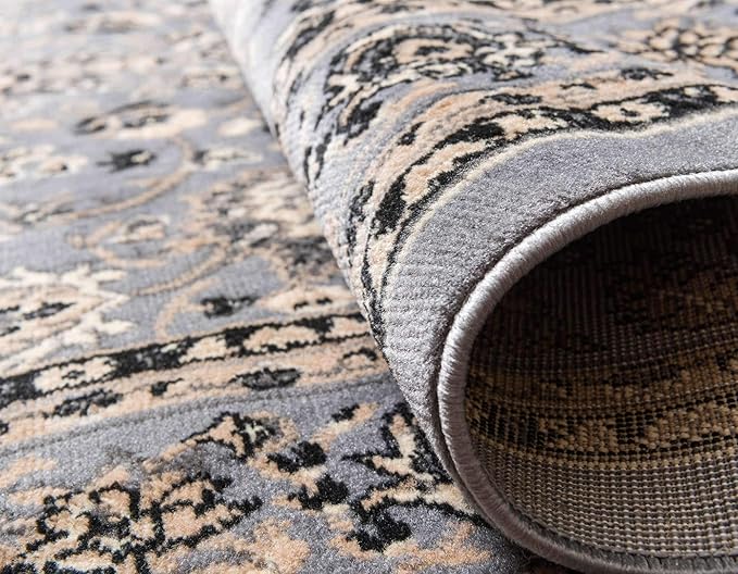 Unique Loom Sialk Hill Collection Area Rug - Washington (2' 7" x 10' Runner Gray/Black)