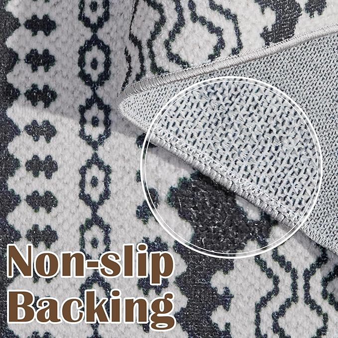 jinchan Moroccan Runner Rug 2x8 for Hallway - Geometric Honeycomb Modern Geometric Machine Washable Soft Ultra-Thin Non-Slip Carpet for Kitchen Bedroom Laundry Room (2x8ft, Black)