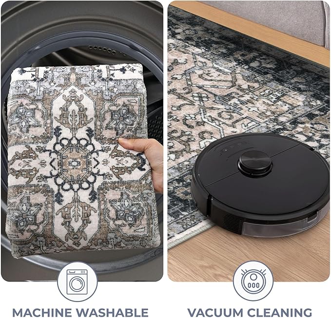 KOZYFLY Long Runners for Hallways 2x10 Ft Washable Kitchen Runner Rug Boho Style Entryway Rug Indoor Printed Faux Wool Stair Runner Carpet for Stairs Bedroom Kitchen Hall, Black/Taupe/Beige
