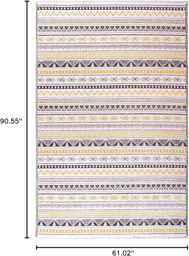 Alfa Rich 5x8 Yellow Gray White Washable Area Rugs for Living Room Bedroom Kitchen Cotton Decor Rug