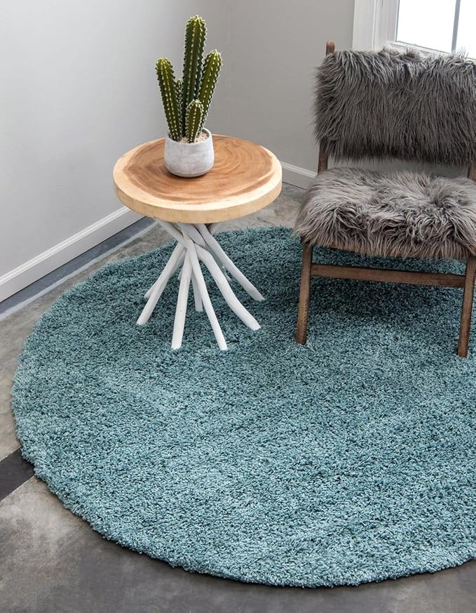 Unique Loom Solid Shag Collection Area Rug (4' 1" Round, Light Slate Blue)