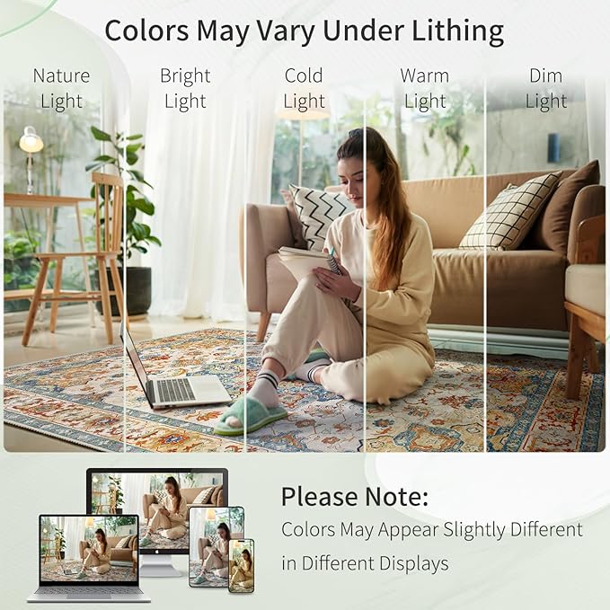 Enkor Runner Rugs for Hallway, 2x10 Washable Soft Non Slip Floor Rugs for Kitchen, Modern Mat for Living Room Bedroom Entryway Orange & Beige